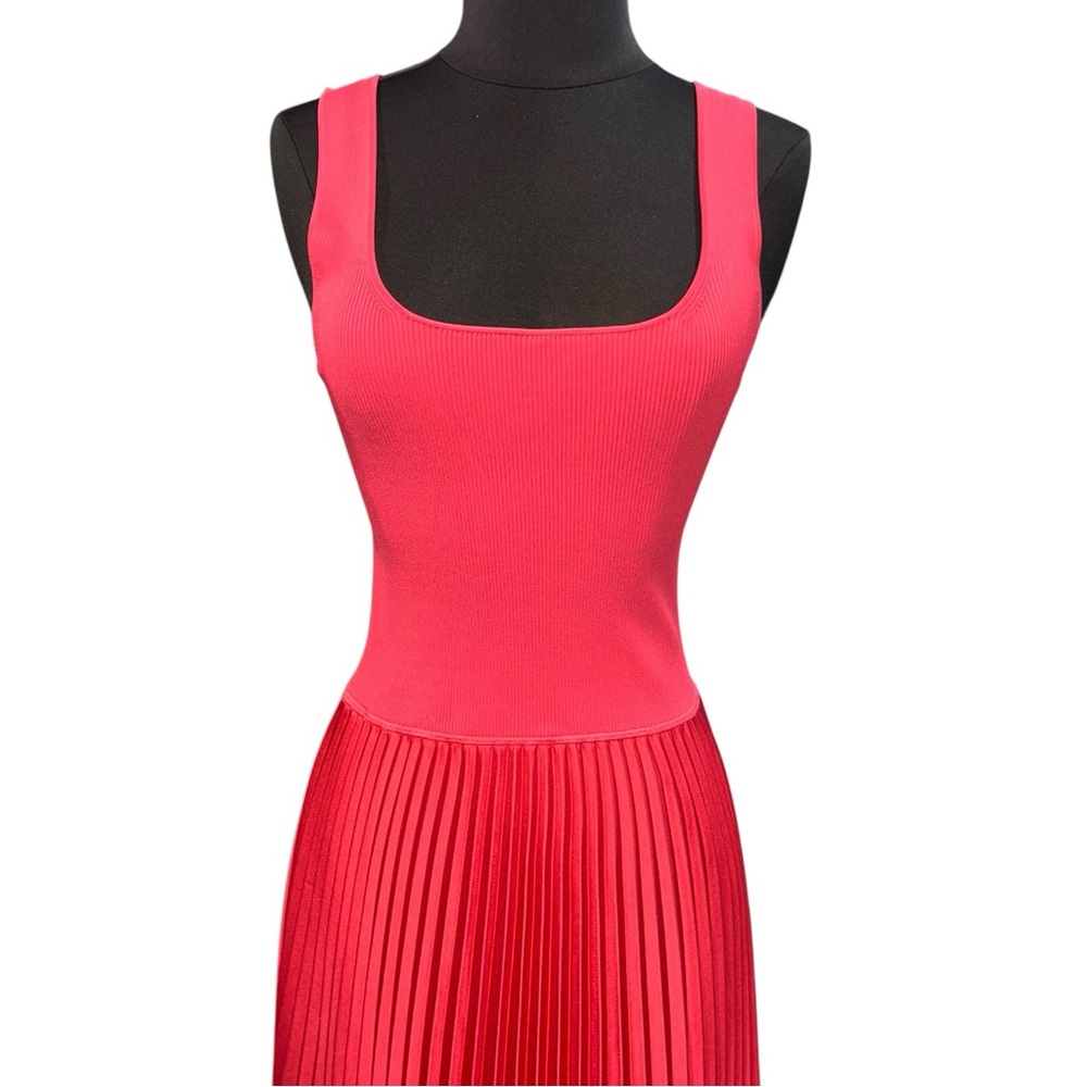 NEW Theory Square Neck Ribbed Sleeveless A Line MIDI Dress size Small Watermelon - Picture 7 of 14